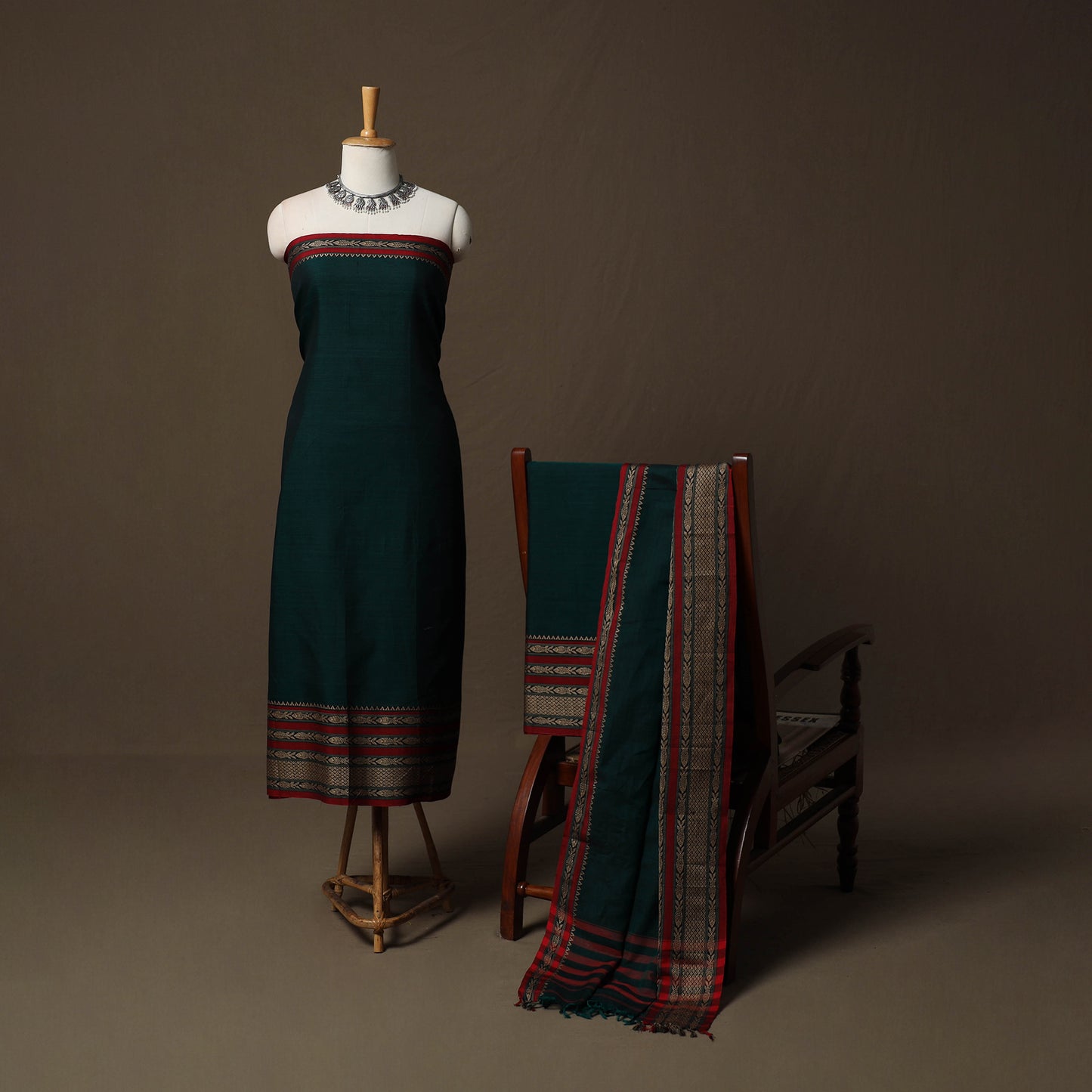 Dharwad Cotton 3pc Unstitched Dress Material Suit Set with Woven Border 18