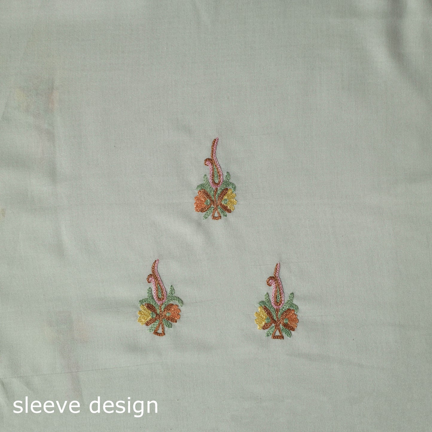 White - Aari Hand Embroidery Cotton 2pc Unstitched Dress Material Kurta Set 19