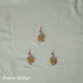 White - Aari Hand Embroidery Cotton 2pc Unstitched Dress Material Kurta Set 19