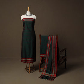 Dharwad Cotton 3pc Unstitched Dress Material Suit Set with Woven Border 17