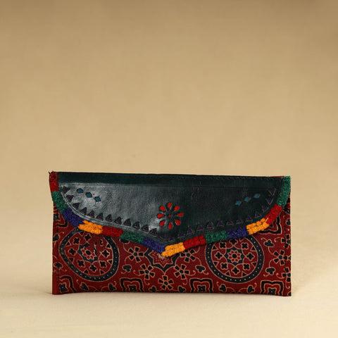 Red - Kutch Embroidery Mashru Silk Handmade Leather Wallet 21