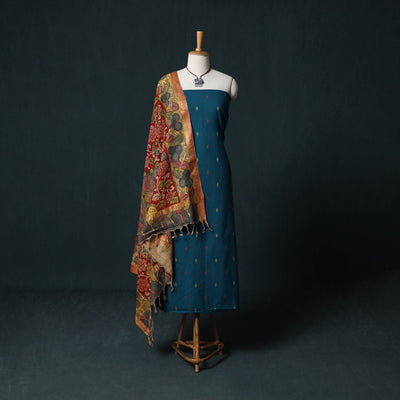 Jacquard Woven Cotton 2pc Unstitched Dress Material Kurta Set with Jewellery 21