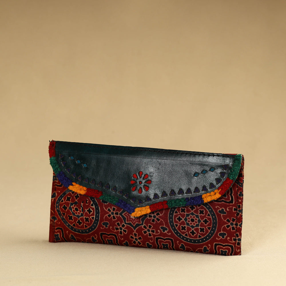 Red - Kutch Embroidery Mashru Silk Handmade Leather Wallet 21