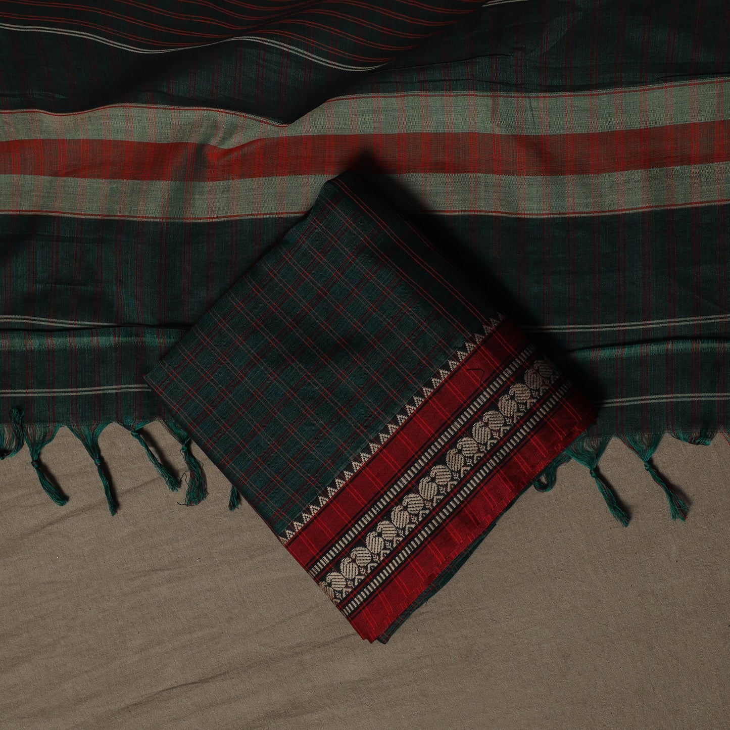 Dharwad Cotton 3pc Unstitched Dress Material Suit Set with Woven Border 17