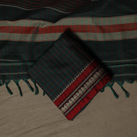 Dharwad Cotton 3pc Unstitched Dress Material Suit Set with Woven Border 17
