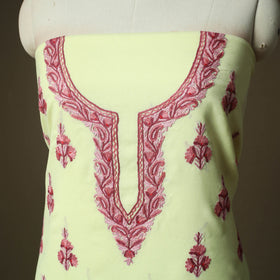 Green - Aari Hand Embroidery Cotton 2pc Unstitched Dress Material Kurta Set 20