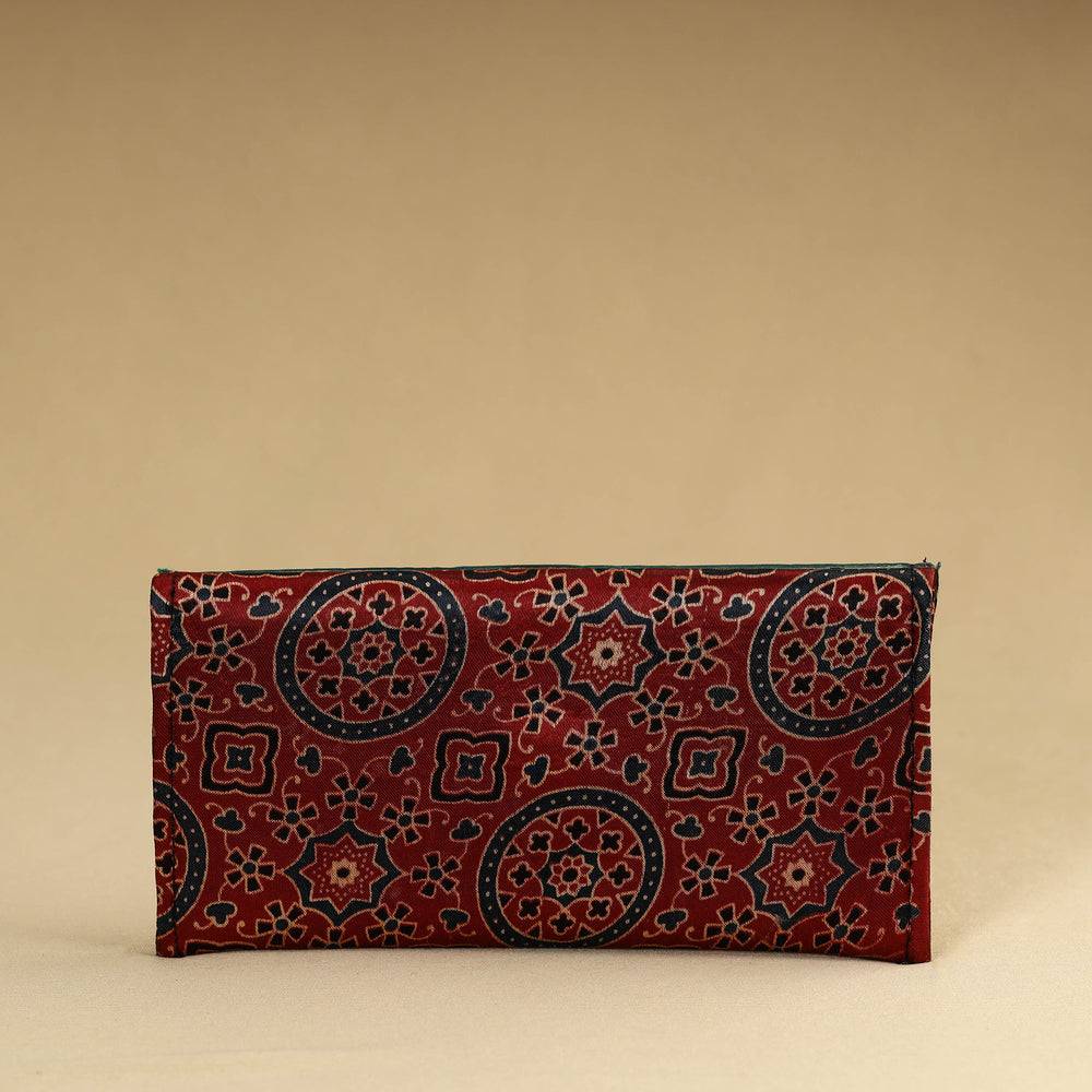 Red - Kutch Embroidery Mashru Silk Handmade Leather Wallet 21