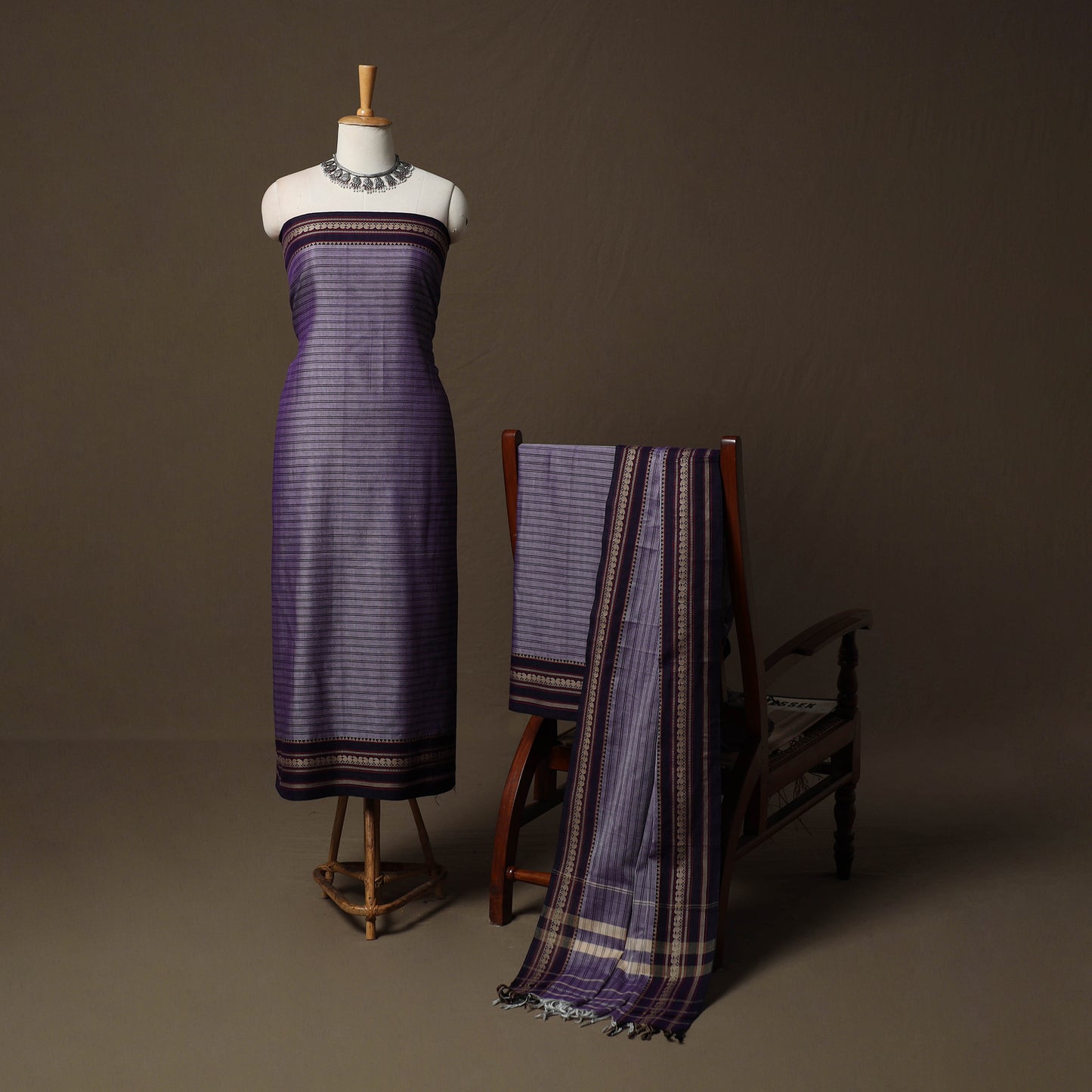 Dharwad Cotton 3pc Unstitched Dress Material Suit Set with Woven Border 16