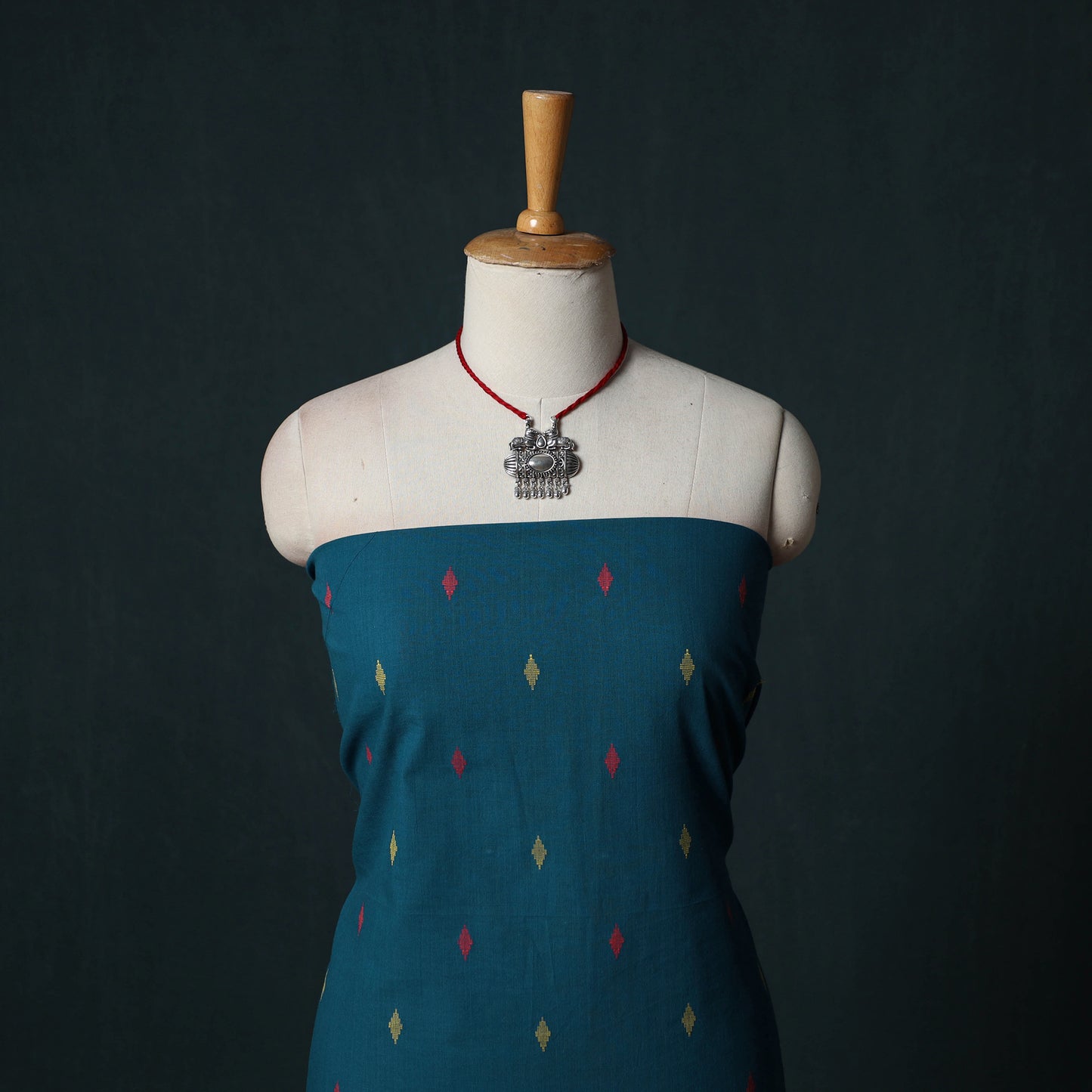 Jacquard Woven Cotton 2pc Unstitched Dress Material Kurta Set with Jewellery 21