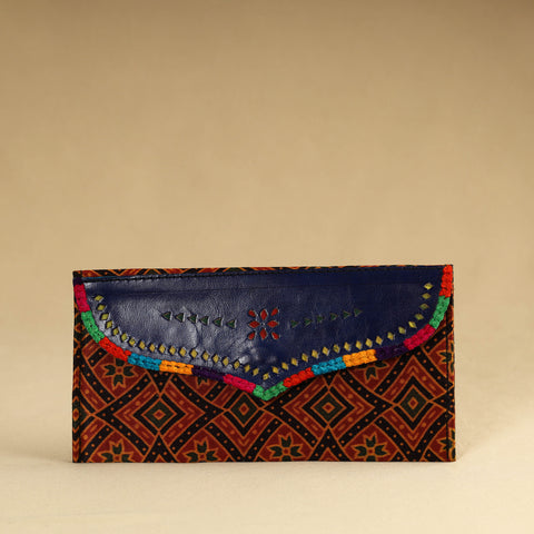 Red - Kutch Embroidery Mashru Silk Handmade Leather Wallet 23