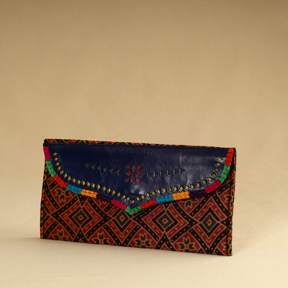 Red - Kutch Embroidery Mashru Silk Handmade Leather Wallet 23