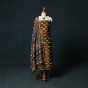 Pochampally Ikat Mercerised Cotton 2pc Unstitched Dress Material Kurta Set with Jewellery 22
