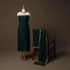 Dharwad Cotton 3pc Unstitched Dress Material Suit Set with Woven Border 15
