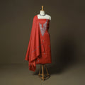 Orange - Sozni Hand Embroidery Pure Silk 3pc Unstitched Dress Material Suit Set 21