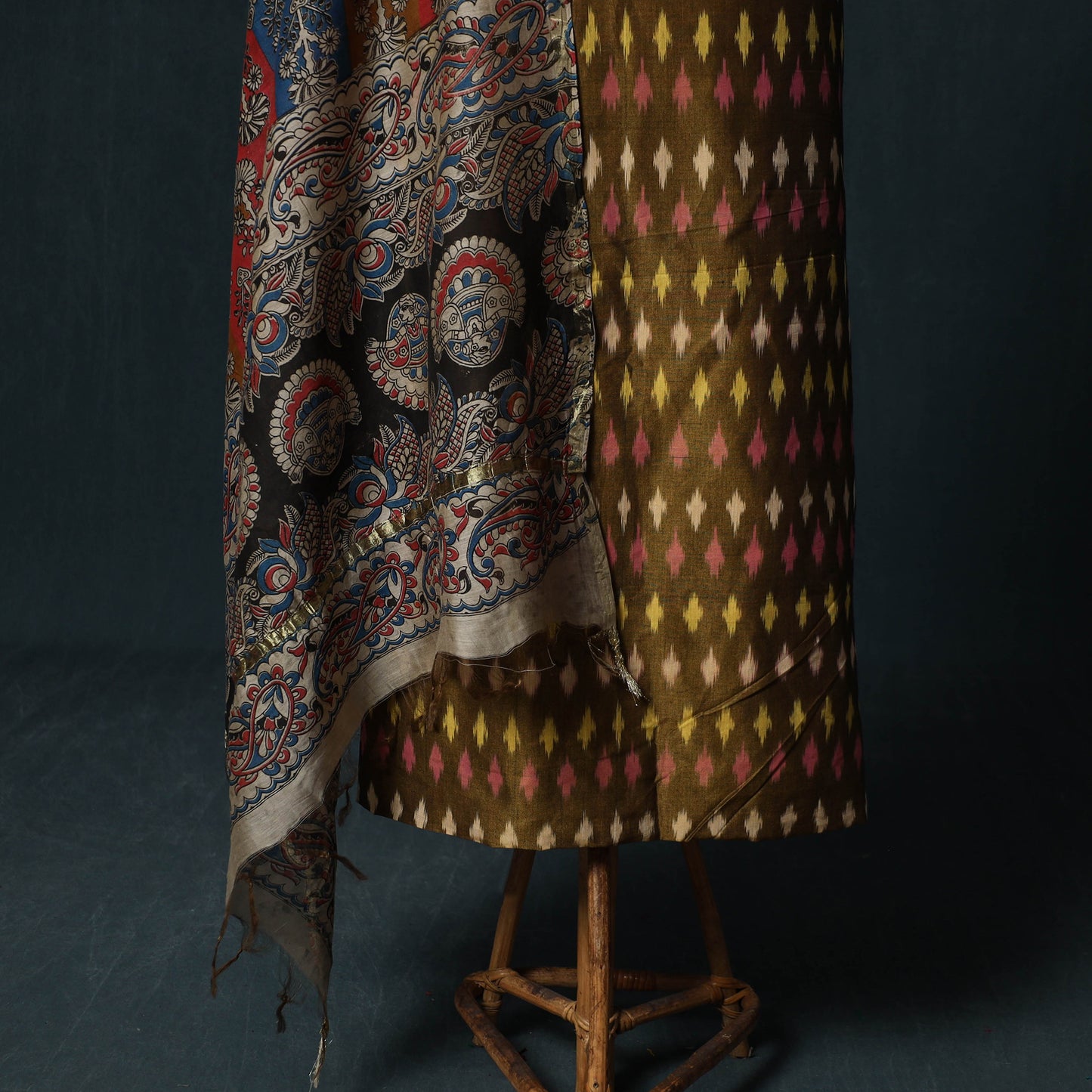 Pochampally Ikat Mercerised Cotton 2pc Unstitched Dress Material Kurta Set with Jewellery 22