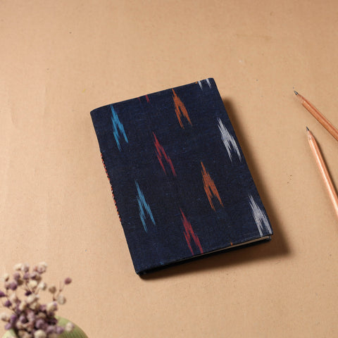 Blue - Ikat Fabric Cover Handmade Paper Notebook (7 x 5 in)