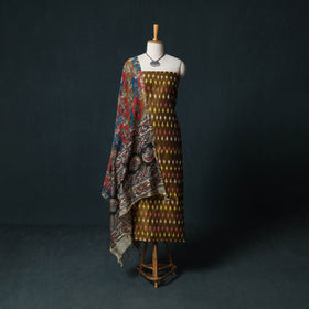 Pochampally Ikat Mercerised Cotton 2pc Unstitched Dress Material Kurta Set with Jewellery 23
