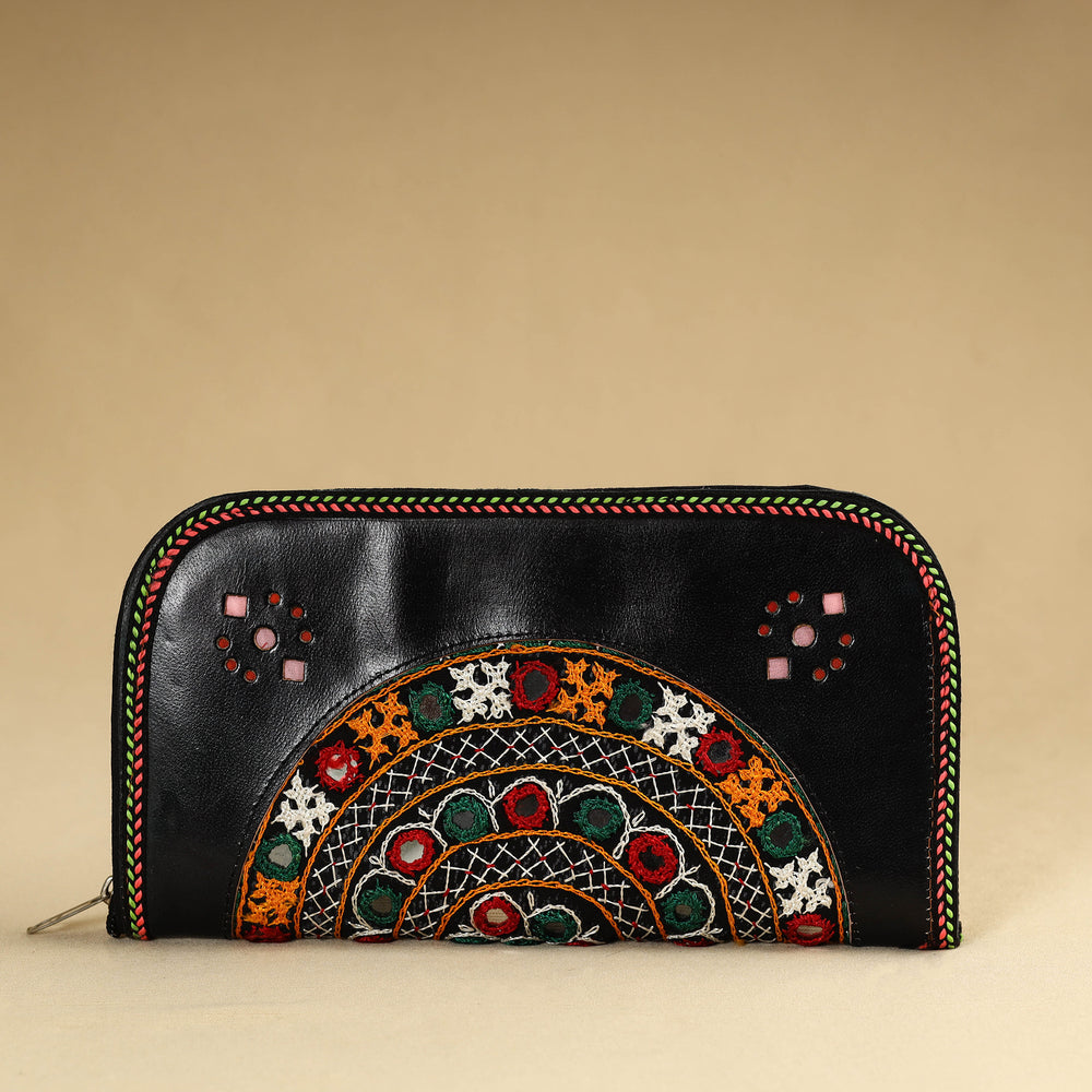 Black - Kutch Embroidery Cotton Handmade Leather Wallet 26