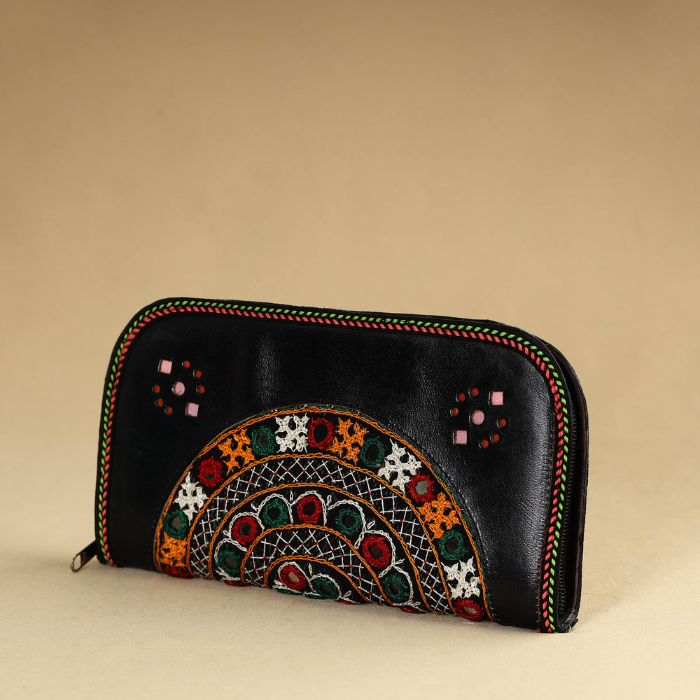 Black - Kutch Embroidery Cotton Handmade Leather Wallet 26