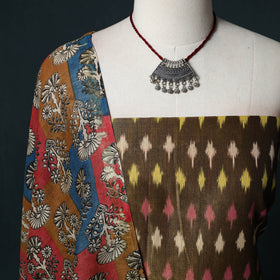 Pochampally Ikat Mercerised Cotton 2pc Unstitched Dress Material Kurta Set with Jewellery 23