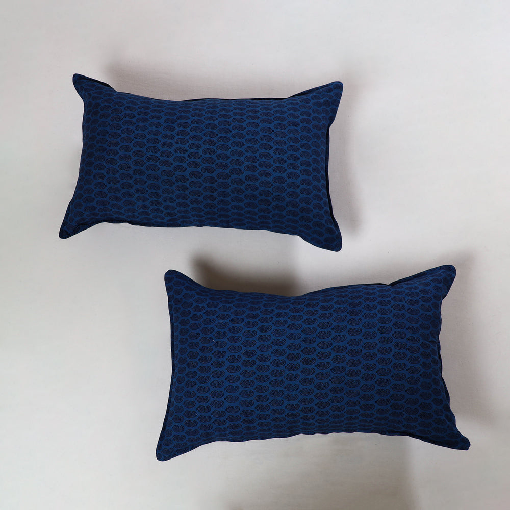 Blue - Bagh Block Printed Cotton Pillow Cover (Set of 2) 04