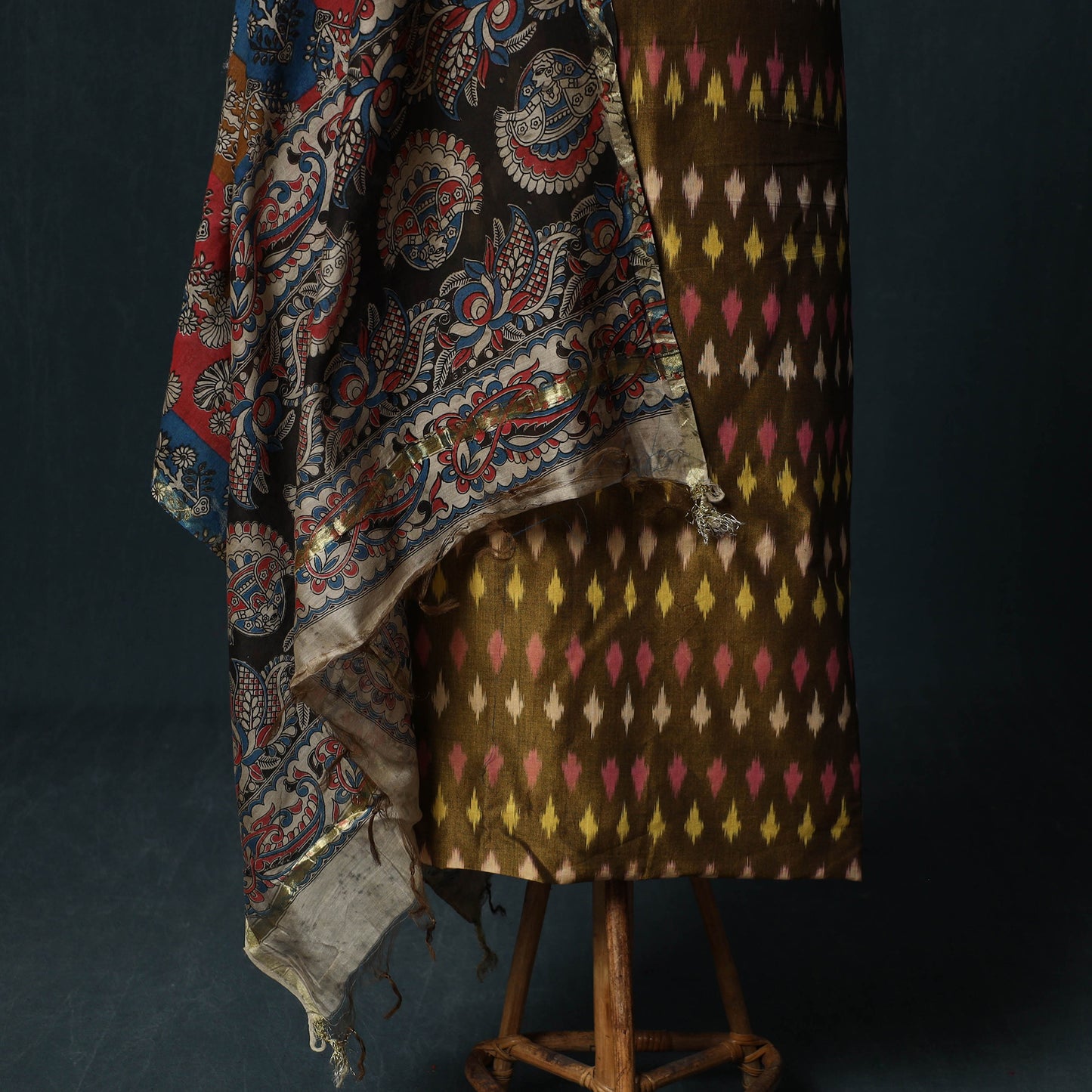Pochampally Ikat Mercerised Cotton 2pc Unstitched Dress Material Kurta Set with Jewellery 23