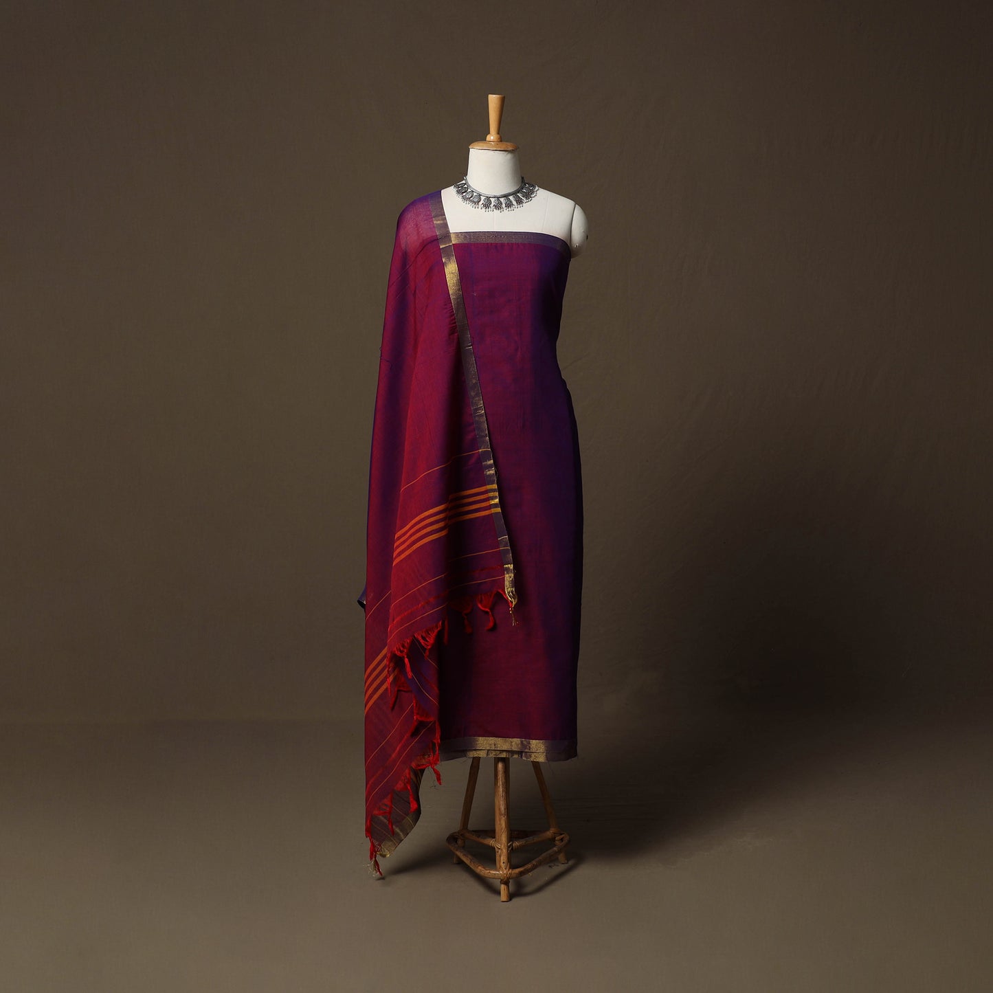 Dharwad Cotton 3pc Unstitched Dress Material Suit Set with Woven Border 14