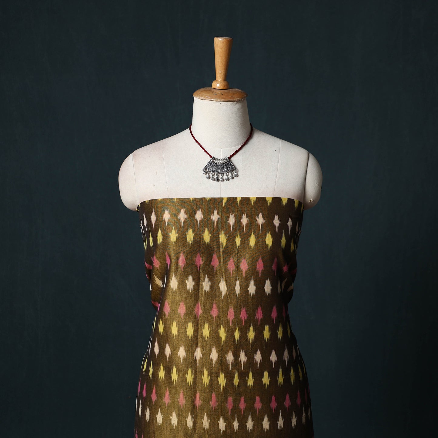 Pochampally Ikat Mercerised Cotton 2pc Unstitched Dress Material Kurta Set with Jewellery 23