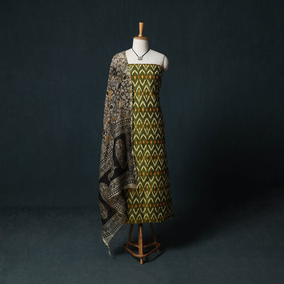 Pochampally Ikat Mercerised Cotton 2pc Unstitched Dress Material Kurta Set with Jewellery 24