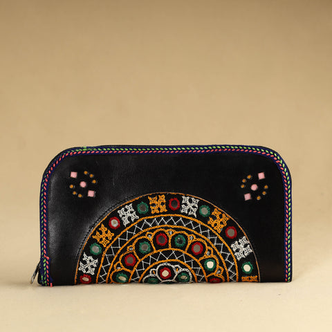 Black - Kutch Embroidery Cotton Handmade Leather Wallet 29