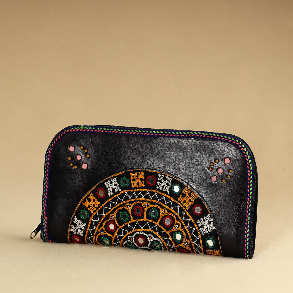 Black - Kutch Embroidery Cotton Handmade Leather Wallet 29