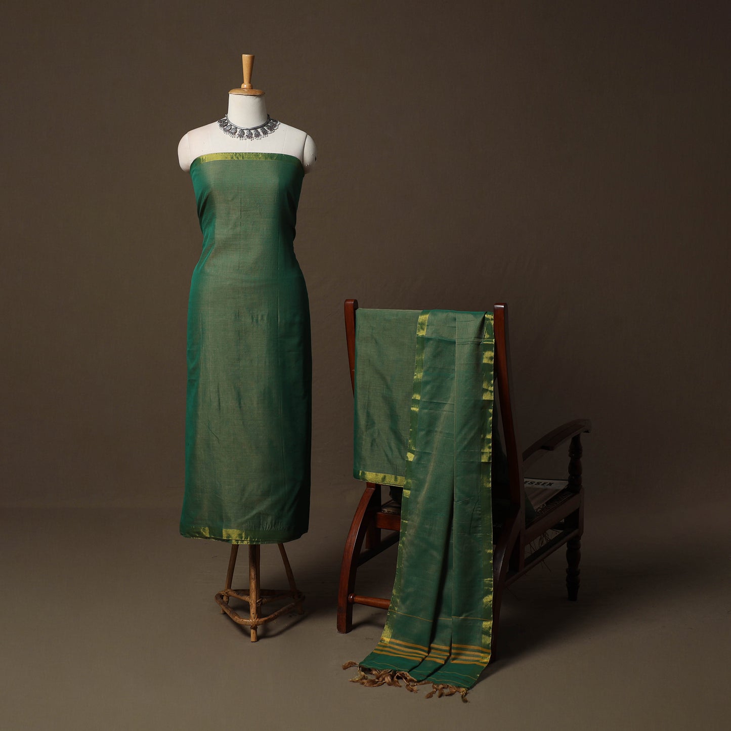 Dharwad Cotton 3pc Unstitched Dress Material Suit Set with Woven Border 13