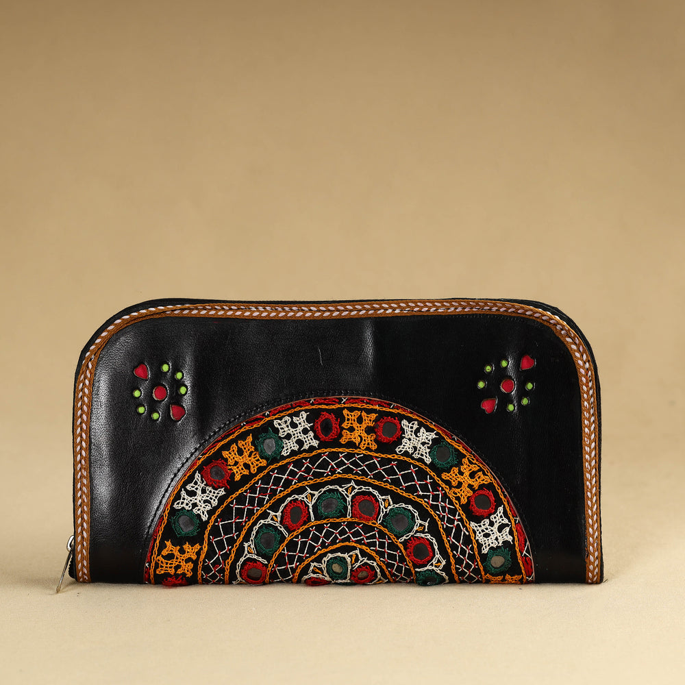 Black - Kutch Embroidery Cotton Handmade Leather Wallet 30