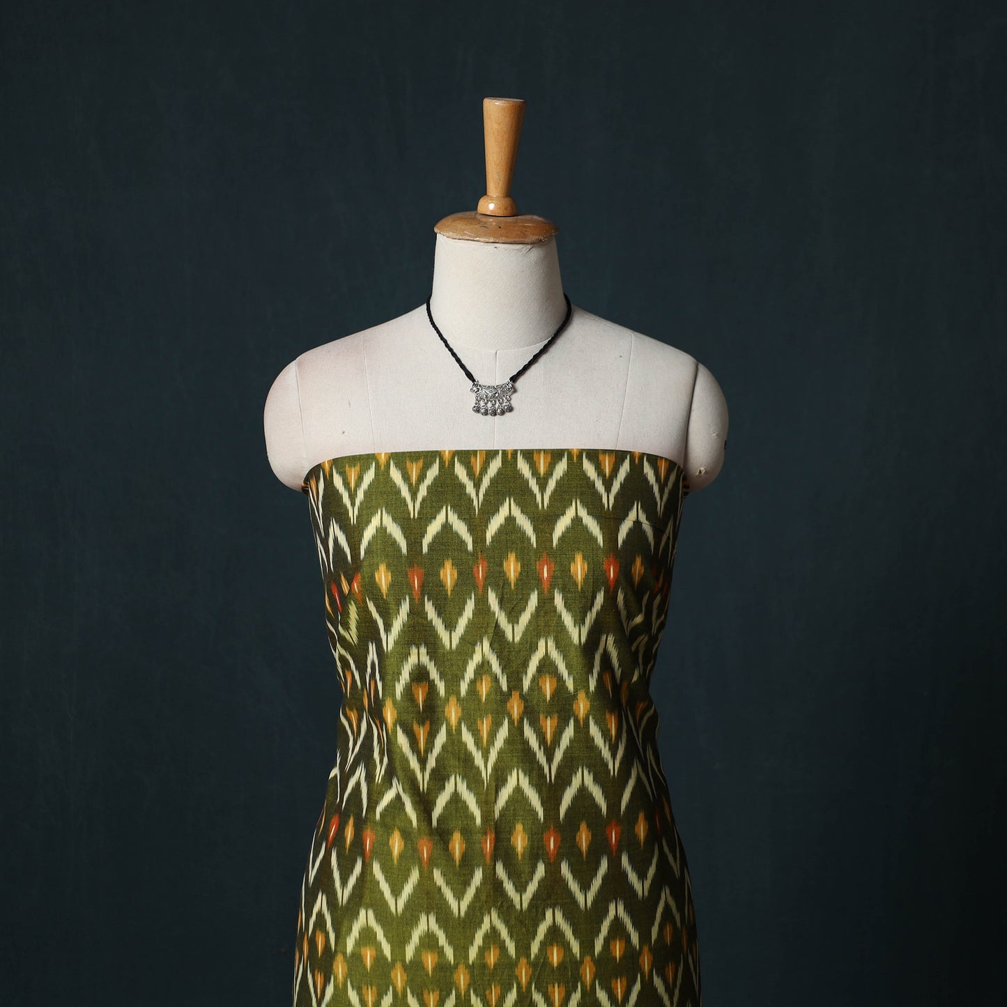 Pochampally Ikat Mercerised Cotton 2pc Unstitched Dress Material Kurta Set with Jewellery 24