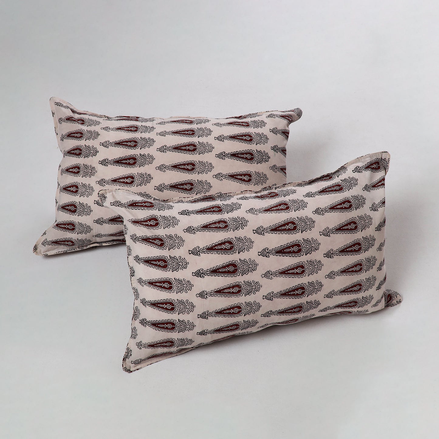 Beige - Bagh Block Printed Cotton Pillow Cover (Set of 2) 05