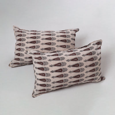 Beige - Bagh Block Printed Cotton Pillow Cover (Set of 2) 05