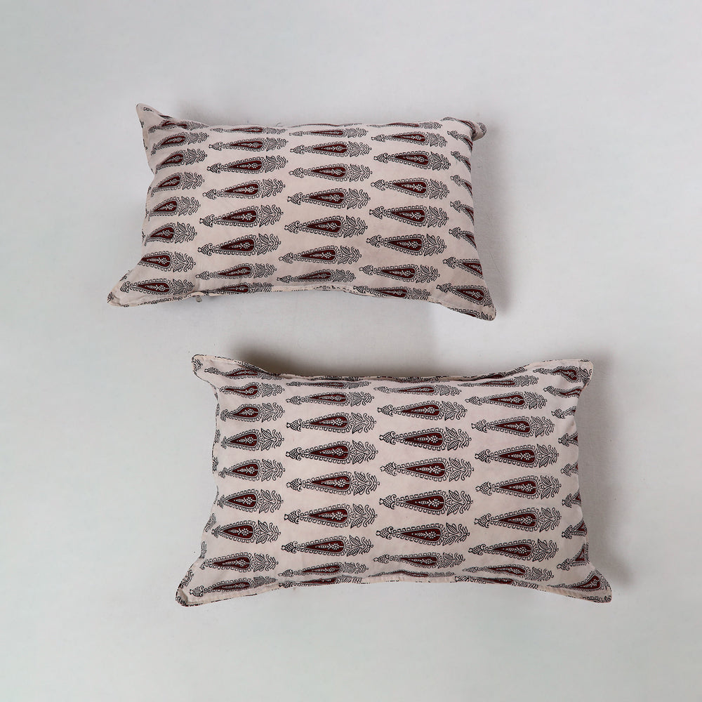 Beige - Bagh Block Printed Cotton Pillow Cover (Set of 2) 05