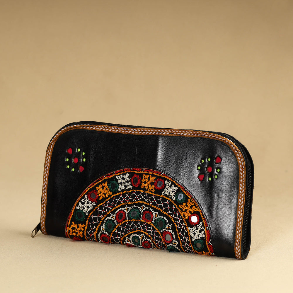 Black - Kutch Embroidery Cotton Handmade Leather Wallet 30