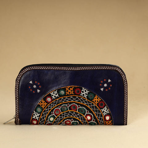 Blue - Kutch Embroidery Cotton Handmade Leather Wallet 31