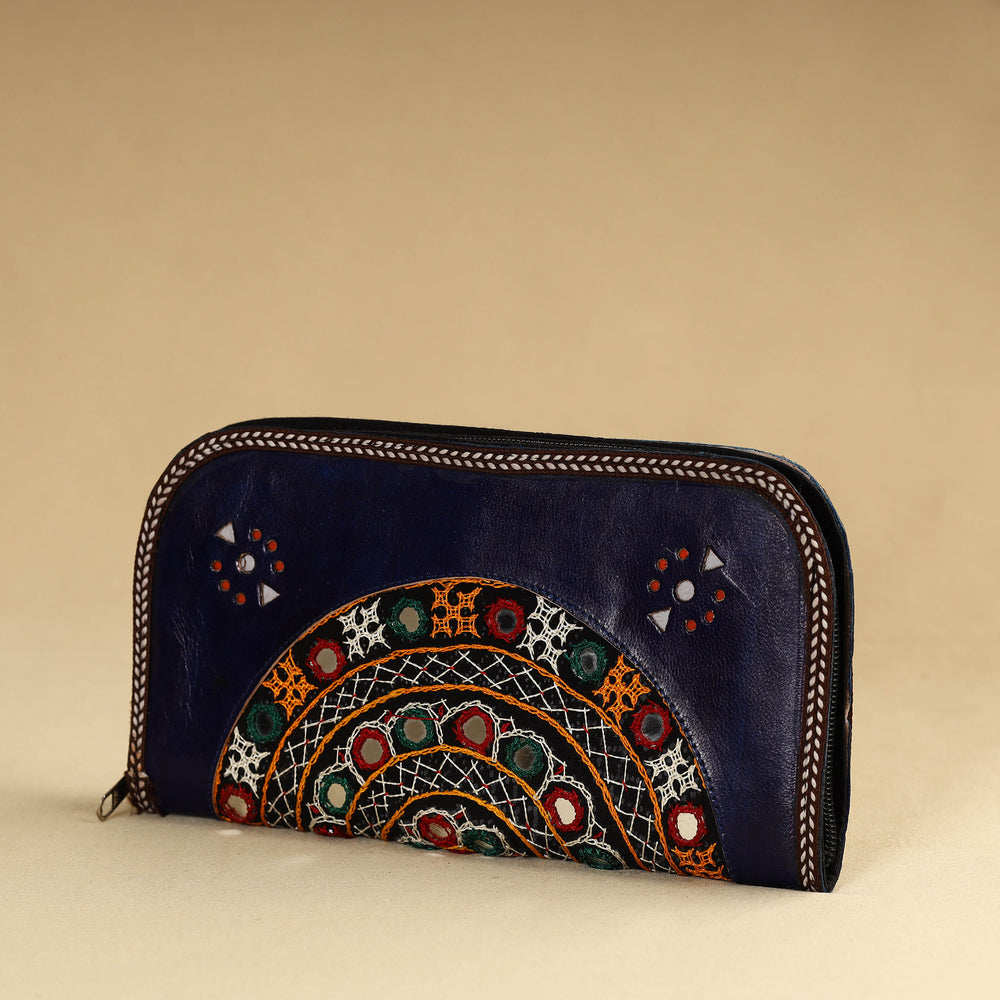 Blue - Kutch Embroidery Cotton Handmade Leather Wallet 31