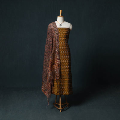 Pochampally Ikat Mercerised Cotton 2pc Unstitched Dress Material Kurta Set with Jewellery 25
