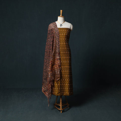 Pochampally Ikat Mercerised Cotton 2pc Unstitched Dress Material Kurta Set with Jewellery 25