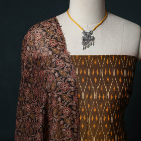 Pochampally Ikat Mercerised Cotton 2pc Unstitched Dress Material Kurta Set with Jewellery 25