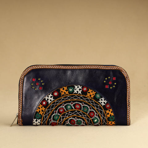 Black - Kutch Embroidery Cotton Handmade Leather Wallet 32