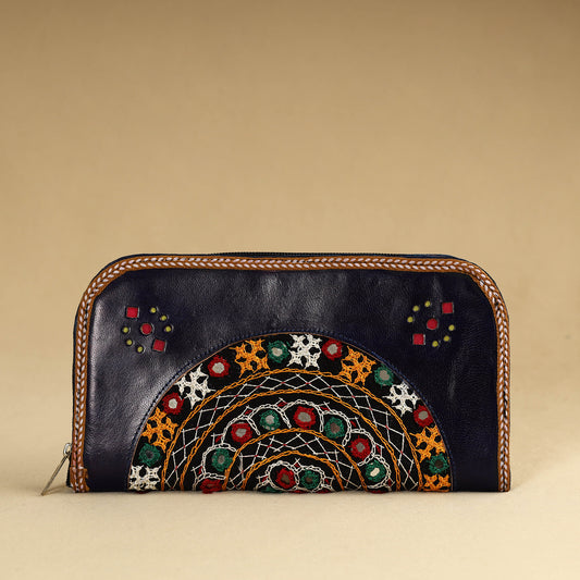 Black - Kutch Embroidery Cotton Handmade Leather Wallet 32