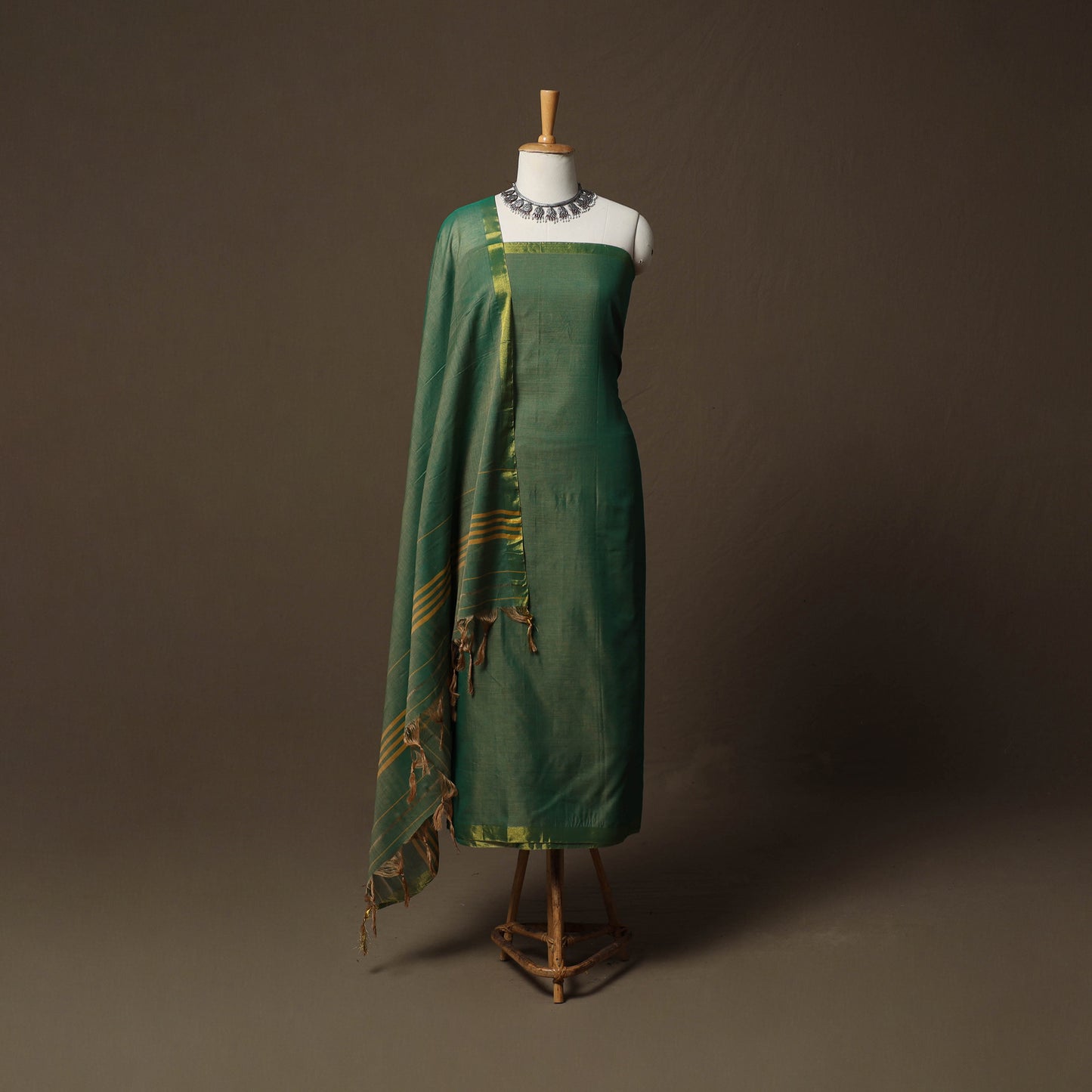 Dharwad Cotton 3pc Unstitched Dress Material Suit Set with Woven Border 13