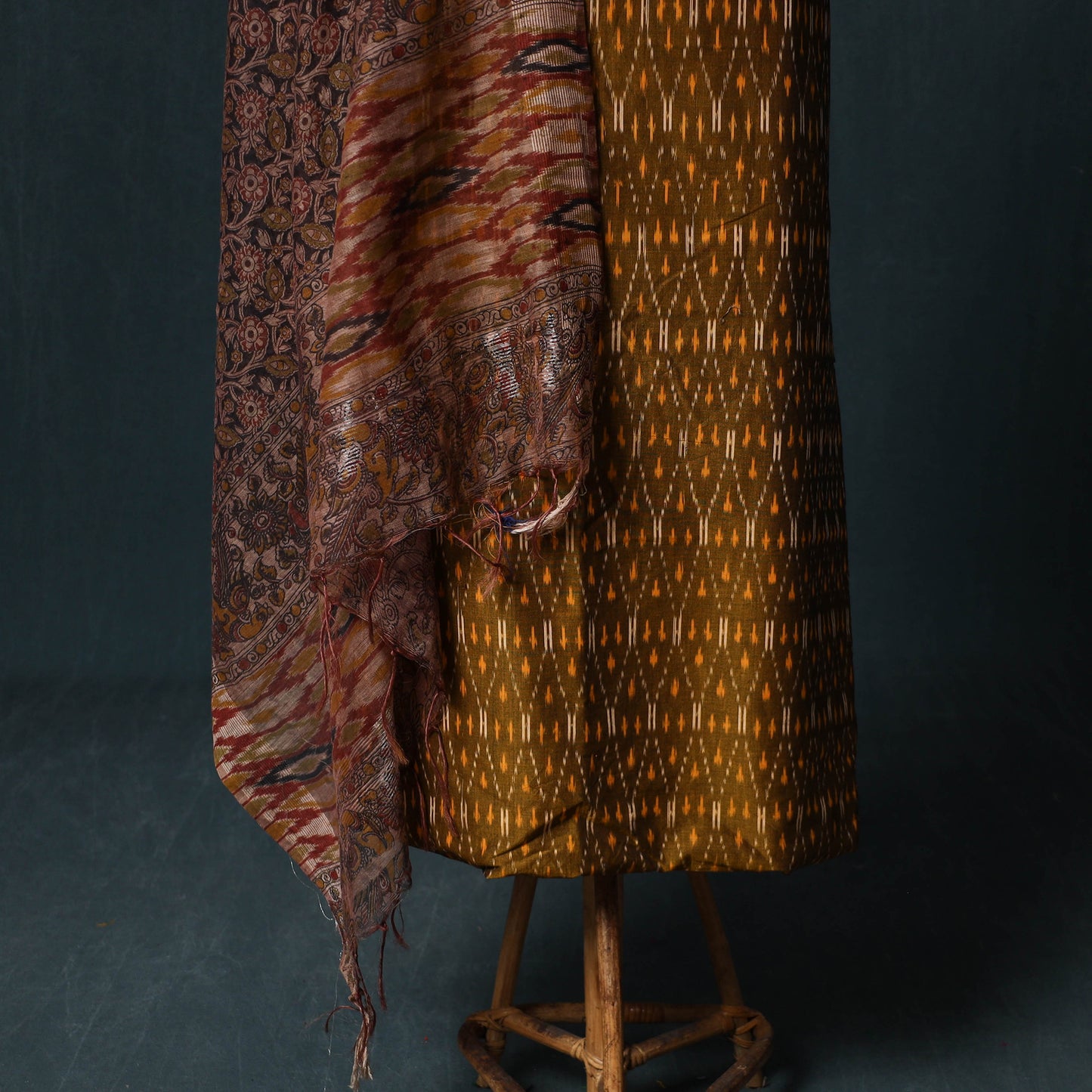 Pochampally Ikat Mercerised Cotton 2pc Unstitched Dress Material Kurta Set with Jewellery 25