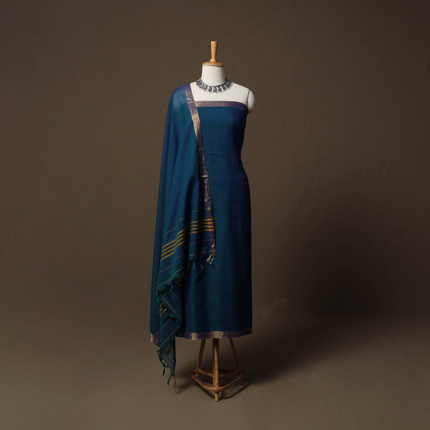 Dharwad Cotton 3pc Unstitched Dress Material Suit Set with Woven Border 12