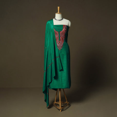 Sozni Hand Embroidery Pure Silk 3pc Unstitched Dress Material Suit Set 24