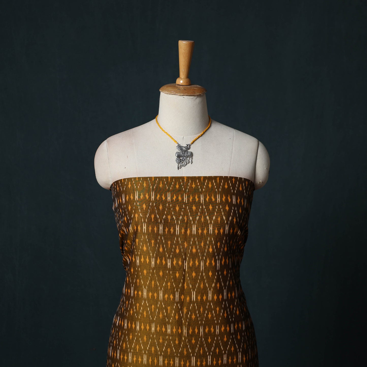 Pochampally Ikat Mercerised Cotton 2pc Unstitched Dress Material Kurta Set with Jewellery 25